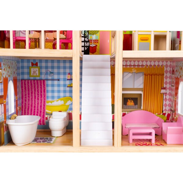 3-stöckiges Puppenhaus aus Holz mit Möbeln – Ökospielzeug, sicher und langlebig