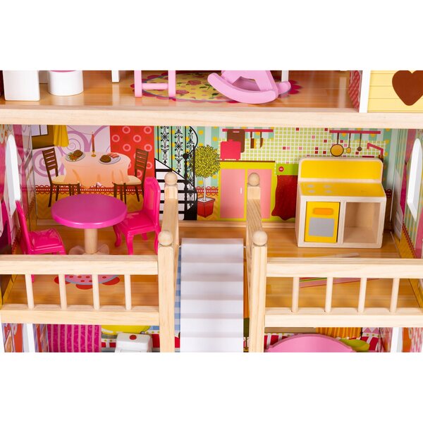 3-stöckiges Puppenhaus aus Holz mit Möbeln – Ökospielzeug, sicher und langlebig