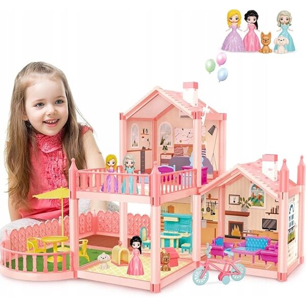 Puppenhaus mit Möbeln und Accessoires, Kreativspiel für Mädchen ab 3 Jahren