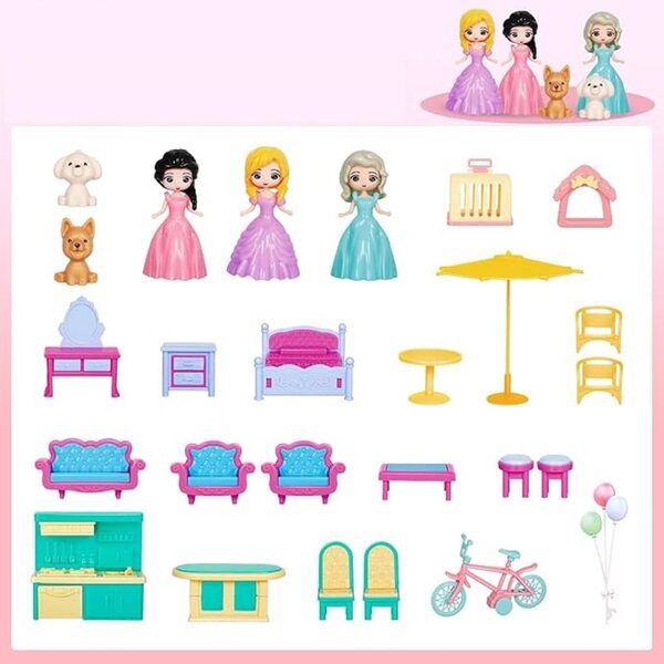 Puppenhaus mit Möbeln und Accessoires, Kreativspiel für Mädchen ab 3 Jahren