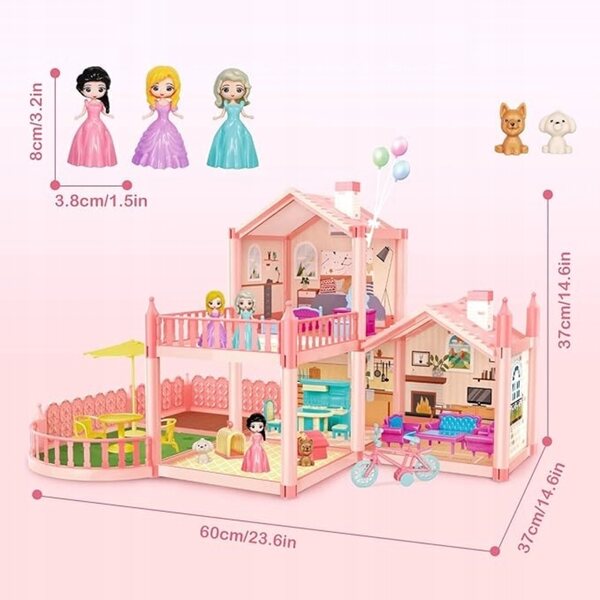 Puppenhaus mit Möbeln und Accessoires, Kreativspiel für Mädchen ab 3 Jahren