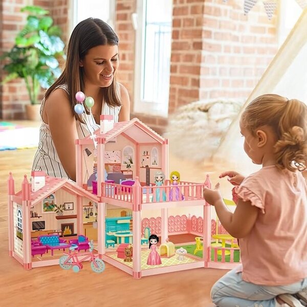 Puppenhaus mit Möbeln und Accessoires, Kreativspiel für Mädchen ab 3 Jahren
