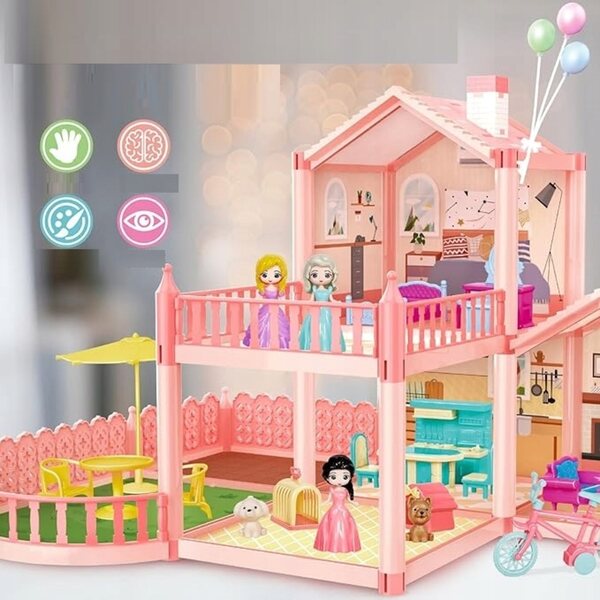 Puppenhaus mit Möbeln und Accessoires, Kreativspiel für Mädchen ab 3 Jahren