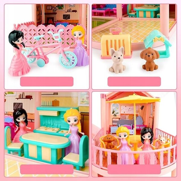 Puppenhaus mit Möbeln und Accessoires, Kreativspiel für Mädchen ab 3 Jahren