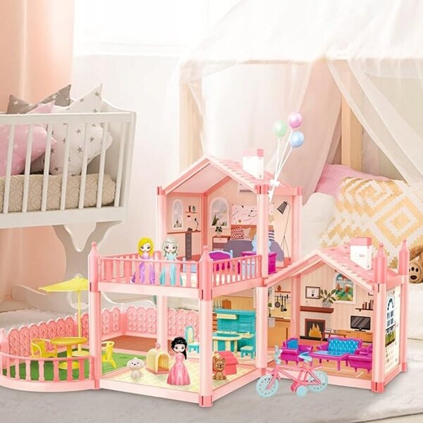 Puppenhaus mit Möbeln und Accessoires, Kreativspiel für Mädchen ab 3 Jahren