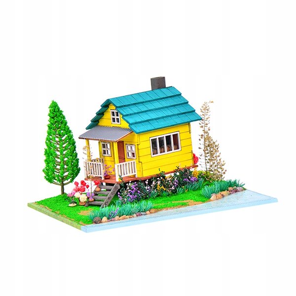 DIY Puppenhaus-Set aus Holz mit LED-Leuchten und Möbeln, 3D-Modell