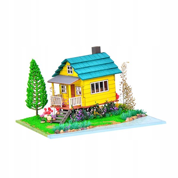 DIY Puppenhaus-Set aus Holz mit LED-Leuchten und Möbeln, 3D-Modell
