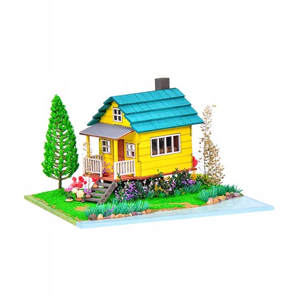 DIY Puppenhaus-Set aus Holz mit LED-Leuchten und Möbeln, 3D-Modell