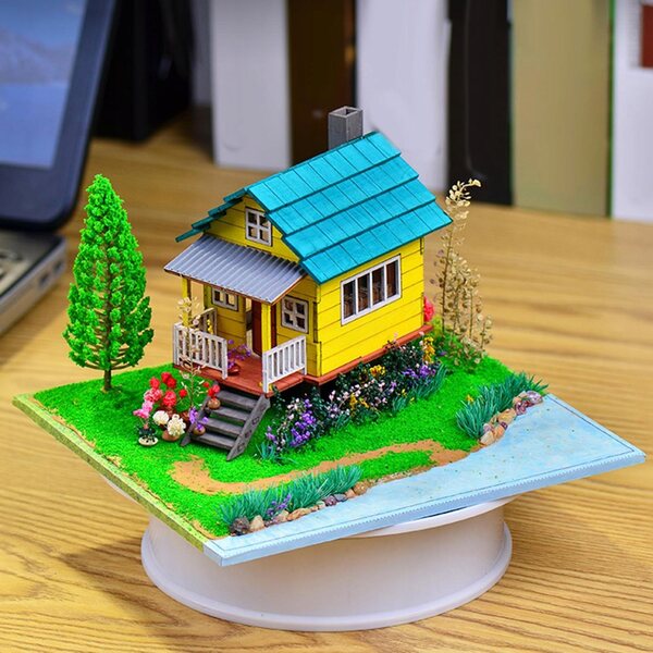 DIY Puppenhaus-Set aus Holz mit LED-Leuchten und Möbeln, 3D-Modell