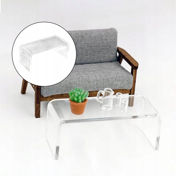 Miniatuur transparant acryltafel 1:12 voor poppenhuis wit