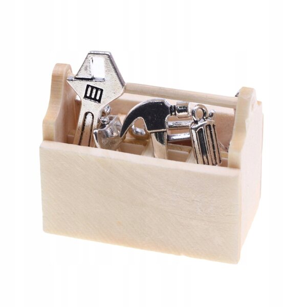 1:12 Puppenhaus-Miniatur-Werkzeugkasten mit 8 Holzwerkzeugen