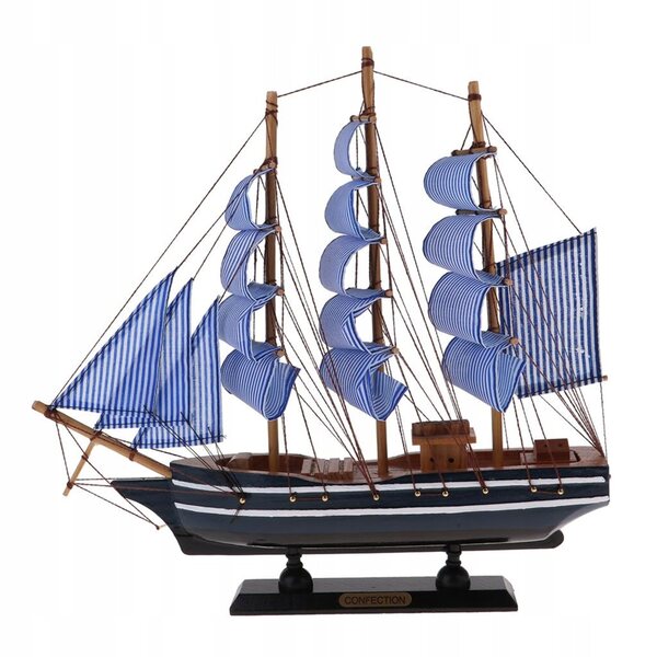 Handgeschnitztes mediterranes Piraten-Segelschiff aus Holz, Modell 33 x 5,5 x 31 cm