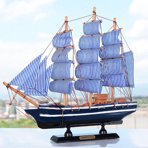 Handgeschnitztes mediterranes Piraten-Segelschiff aus Holz, Modell 33 x 5,5 x 31 cm