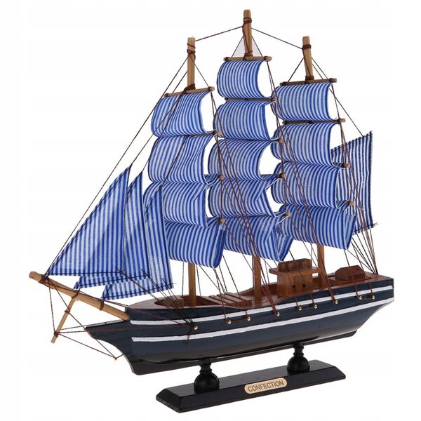 Handgeschnitztes mediterranes Piraten-Segelschiff aus Holz, Modell 33 x 5,5 x 31 cm