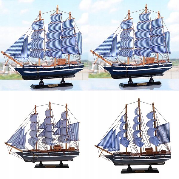 Handgeschnitztes mediterranes Piraten-Segelschiff aus Holz, Modell 33 x 5,5 x 31 cm
