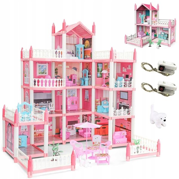 Dolls house 4 piani rosa con 11 stanze e bambole – villa gioco bambini