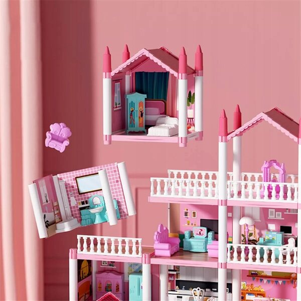 Dolls house 4 piani rosa con 11 stanze e bambole – villa gioco bambini