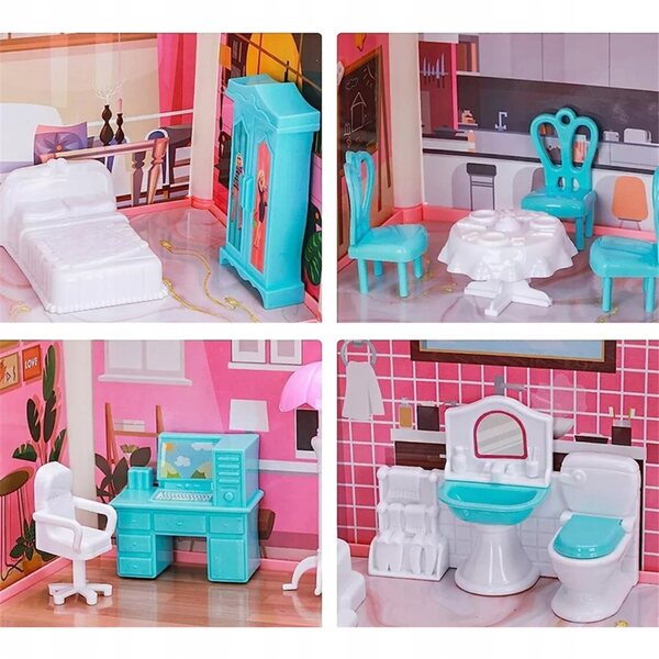 Dolls house 4 piani rosa con 11 stanze e bambole – villa gioco bambini