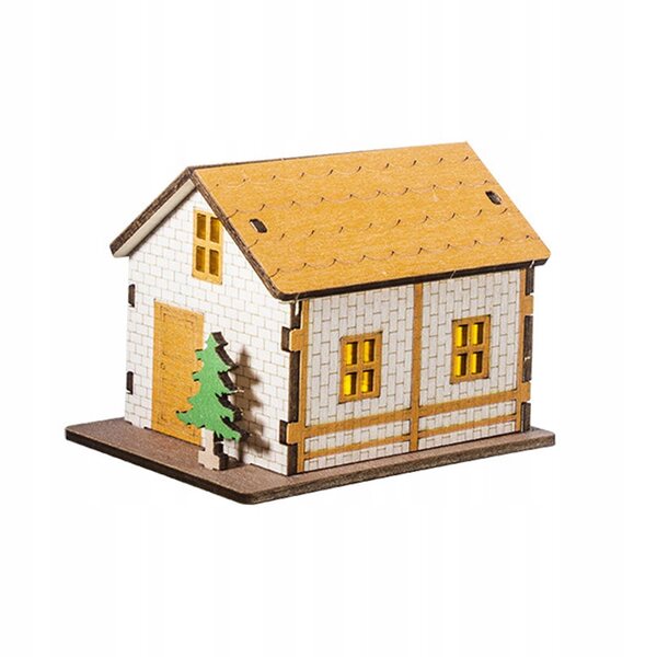 Miniatura Casa in Legno con Illuminazione per Decorazioni Natalizie 9.3x7.1x6.8 cm