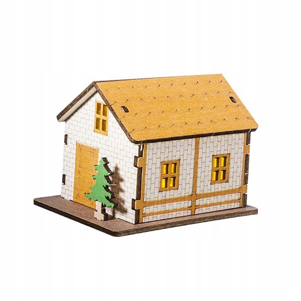 Miniatura Casa in Legno con Illuminazione per Decorazioni Natalizie 9.3x7.1x6.8 cm