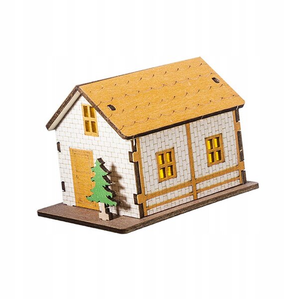 Miniatura Casa in Legno con Illuminazione per Decorazioni Natalizie 9.3x7.1x6.8 cm