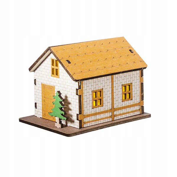 Miniatura Casa in Legno con Illuminazione per Decorazioni Natalizie 9.3x7.1x6.8 cm