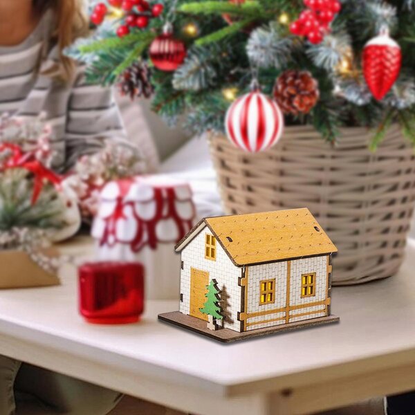 Miniatura Casa in Legno con Illuminazione per Decorazioni Natalizie 9.3x7.1x6.8 cm