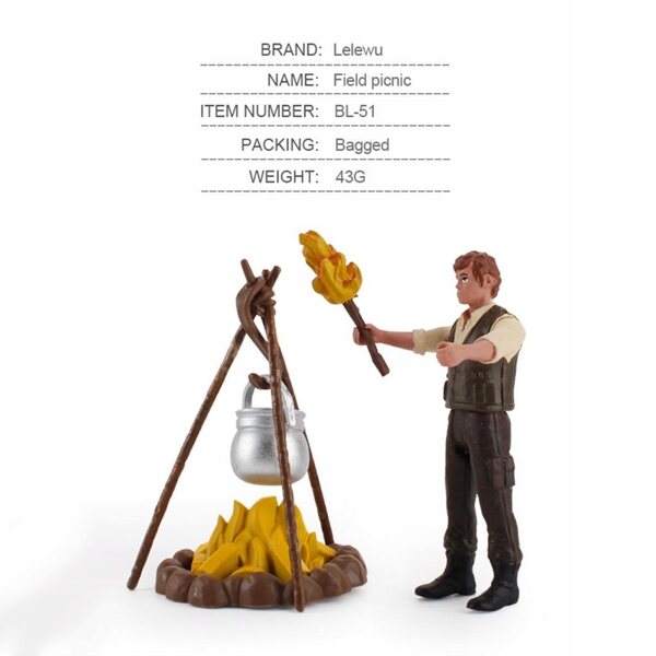 Schilderachtige miniaturen met figuren en kampeeruitrusting voor 1:16 diorama