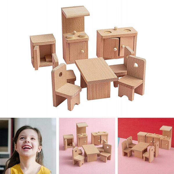 Holzmöbel-Set für Puppenhaus – dekoratives Modell aus Buche