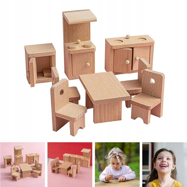 Holzmöbel-Set für Puppenhaus – dekoratives Modell aus Buche