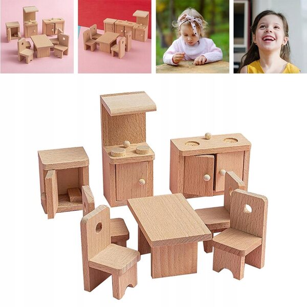 Holzmöbel-Set für Puppenhaus – dekoratives Modell aus Buche