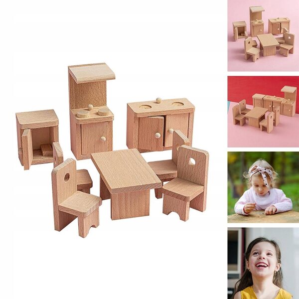 Holzmöbel-Set für Puppenhaus – dekoratives Modell aus Buche