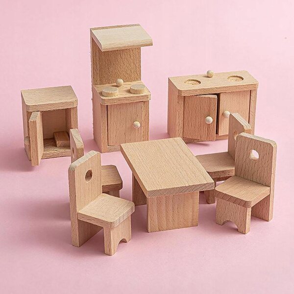 Holzmöbel-Set für Puppenhaus – dekoratives Modell aus Buche