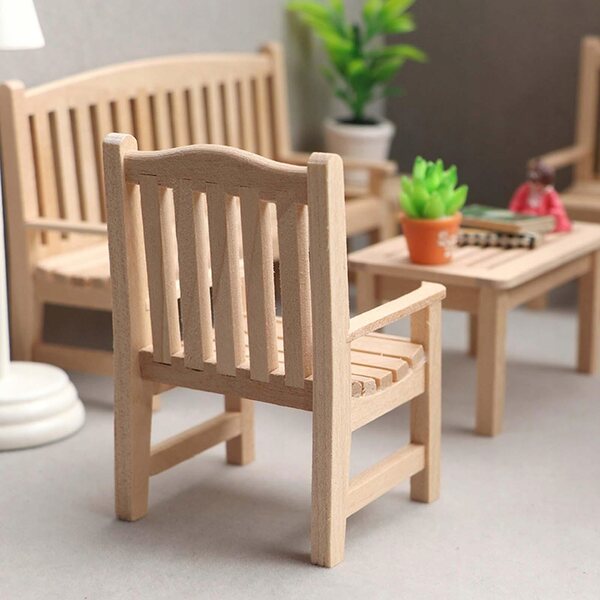 Set 4 Mini Mobili in Legno per Casa delle Bambole Scala 1:12 – Panca e Tavolo