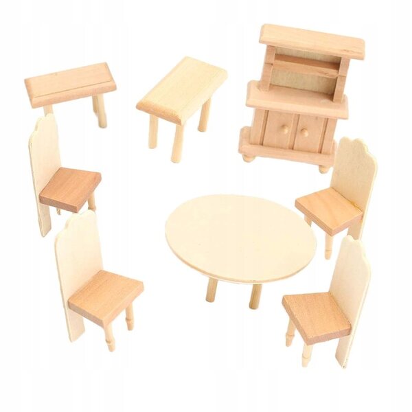 Holzmöbel-Set für Puppenhaus im Maßstab 1:12 – Miniatur-Esszimmer