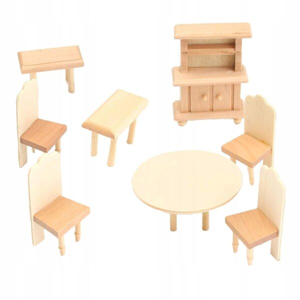 Holzmöbel-Set für Puppenhaus im Maßstab 1:12 – Miniatur-Esszimmer