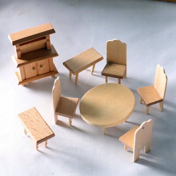 Holzmöbel-Set für Puppenhaus im Maßstab 1:12 – Miniatur-Esszimmer