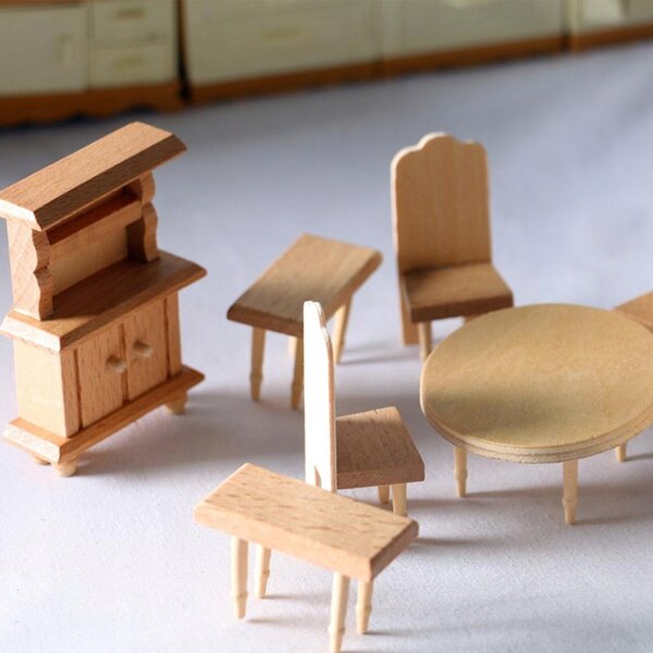 Holzmöbel-Set für Puppenhaus im Maßstab 1:12 – Miniatur-Esszimmer