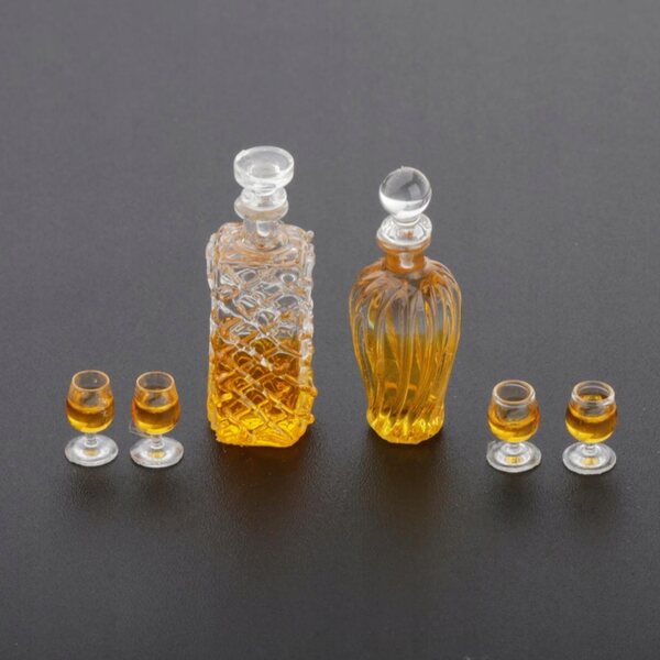 Miniature vinflasker og glas 1:12 til dukkehus bar drinks model