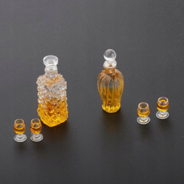 Miniature vinflasker og glas 1:12 til dukkehus bar drinks model