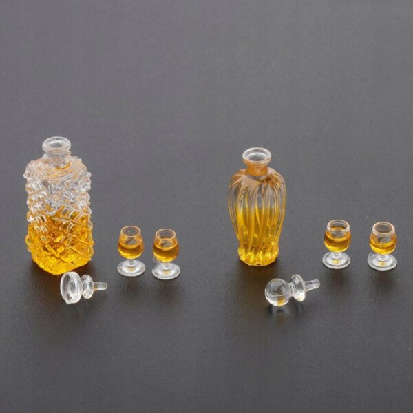 Miniature vinflasker og glas 1:12 til dukkehus bar drinks model
