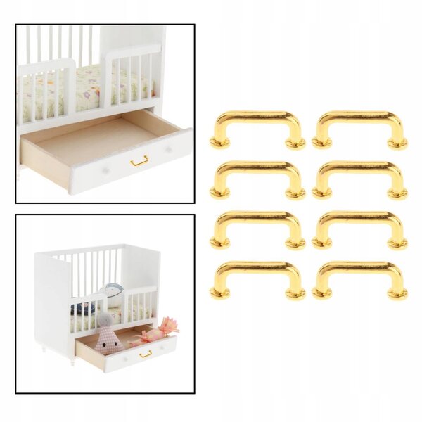 Mini Maniglia Decorativa in Metallo per Armadi e Cassetti Oro 8 Pezzi 1:12