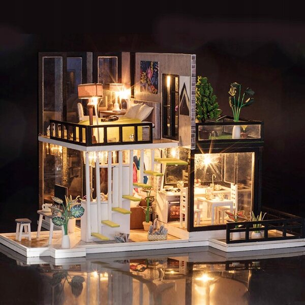 1/20 DIY Puppenhaus-Schlafzimmer-Bausatz aus Holz für Erwachsene