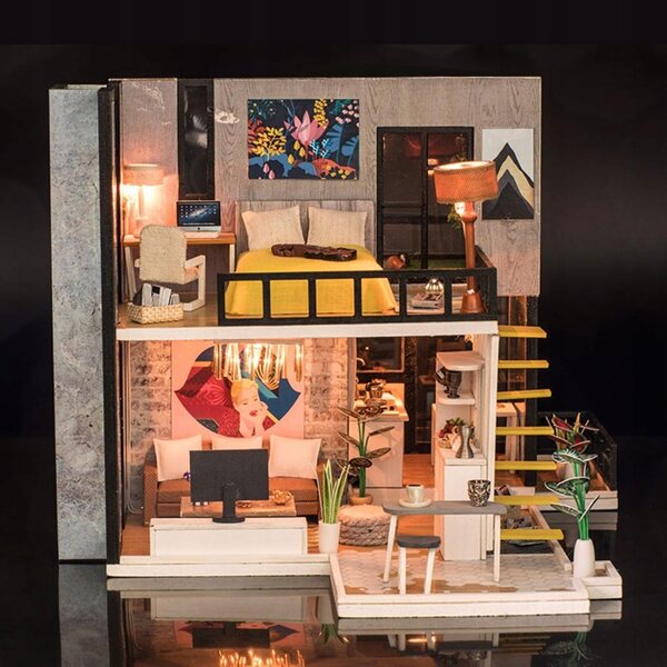 1/20 DIY Puppenhaus-Schlafzimmer-Bausatz aus Holz für Erwachsene