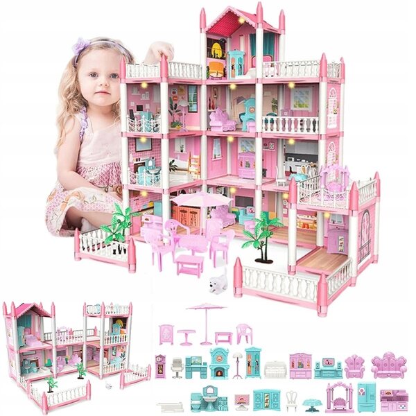 Das Mädchenhaus, rosa, 4 Etagen, 11 Zimmer mit kreativen Spielzeugmöbeln