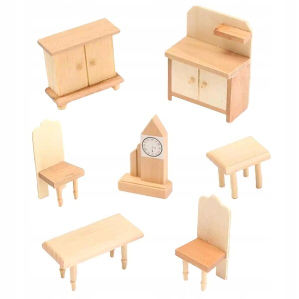 Holzmöbel-Set für Puppenhaus 1:12 Miniaturküche und Schlafzimmer