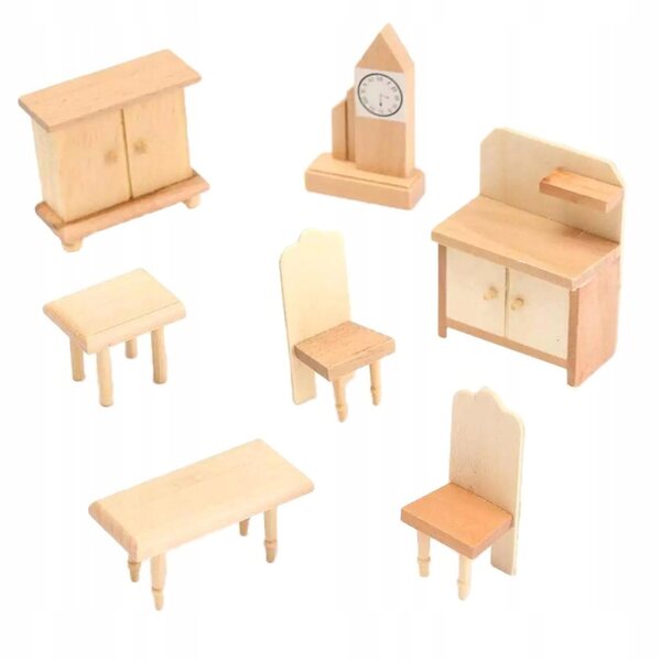 Holzmöbel-Set für Puppenhaus 1:12 Miniaturküche und Schlafzimmer