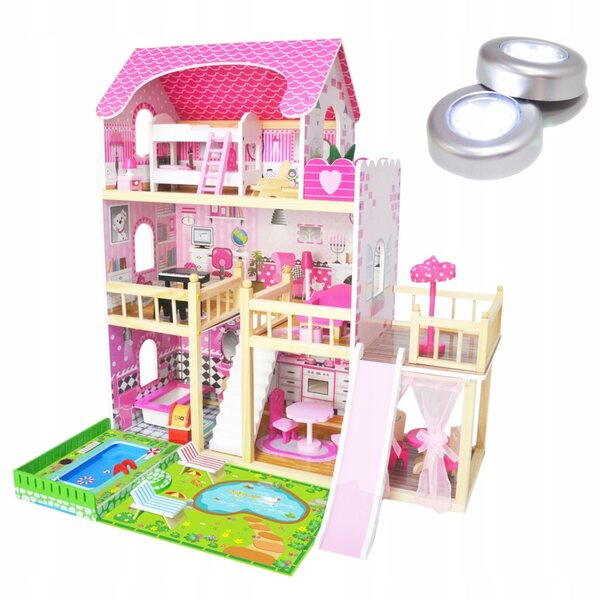 Sonia 90 cm großes Puppenhaus mit Schwimmbad, Möbeln und LED-Beleuchtung
