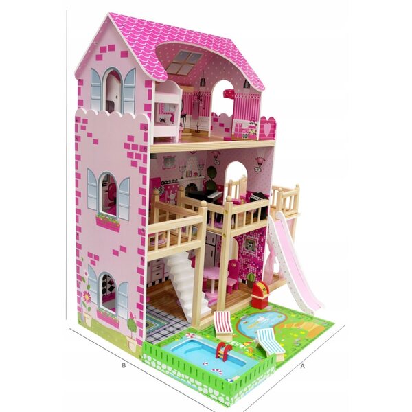 Sonia 90 cm großes Puppenhaus mit Schwimmbad, Möbeln und LED-Beleuchtung