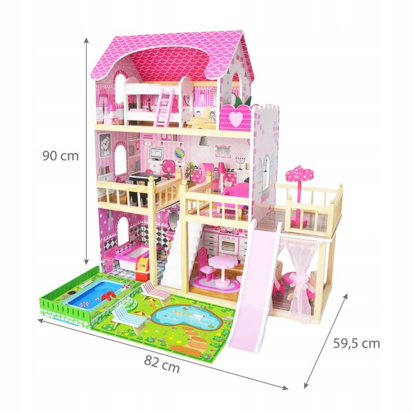 Sonia 90 cm großes Puppenhaus mit Schwimmbad, Möbeln und LED-Beleuchtung